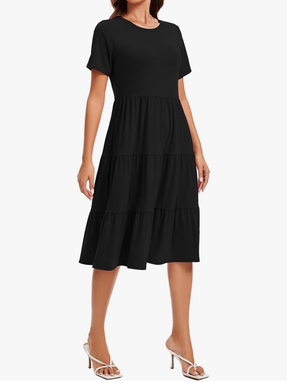 NWOT Black Short-Sleeve Tiered Midi Dress, XXL